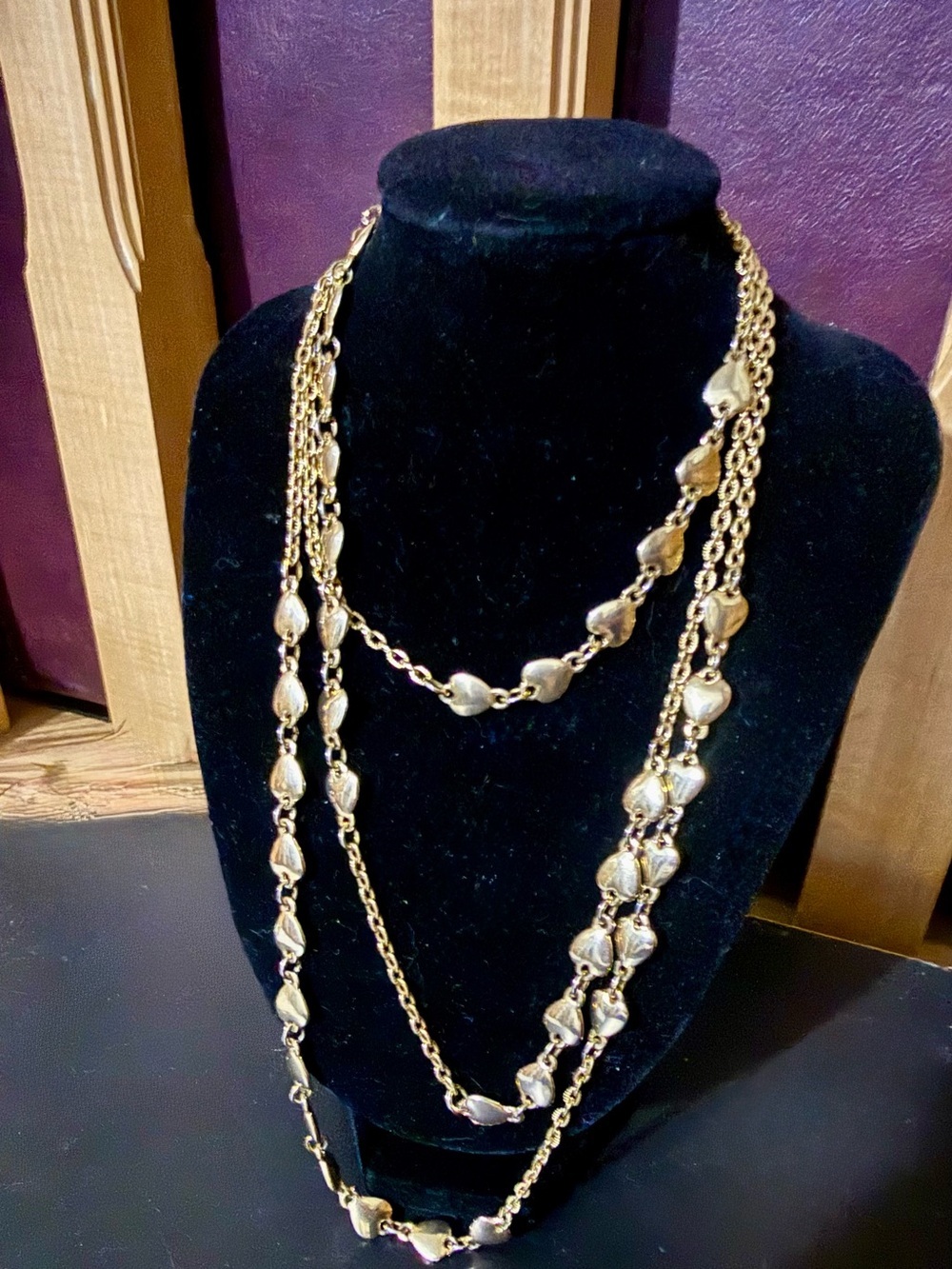Vintage D'Orlan Gold Multi Strand Heart Chain Necklace 1980s Statement Canada